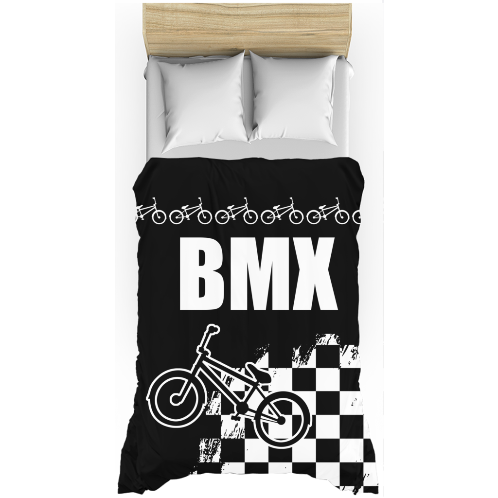 Black and White BMX Race Flag Duvet Cover