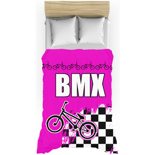 Pink BMX Race Flag Duvet Cover Bedding Set