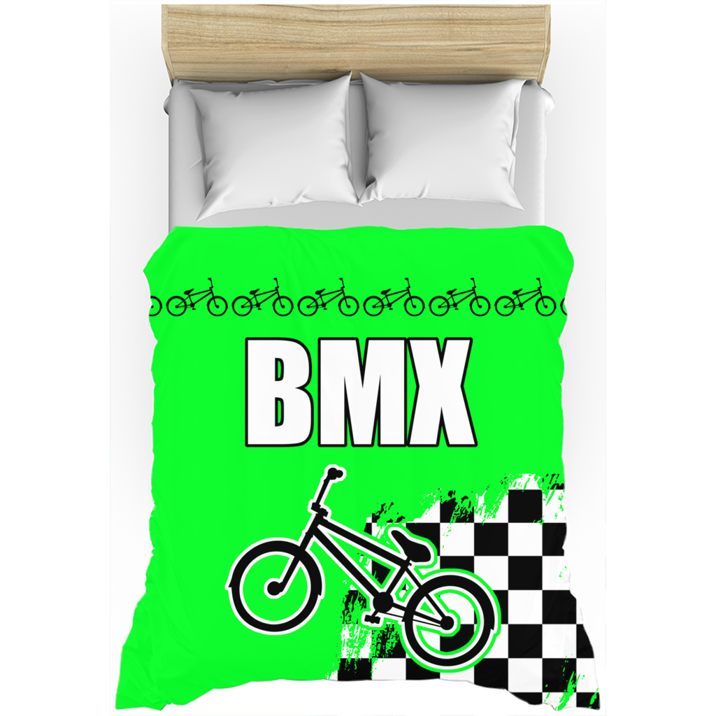 Green BMX Race Flag Duvet Cover Bedding