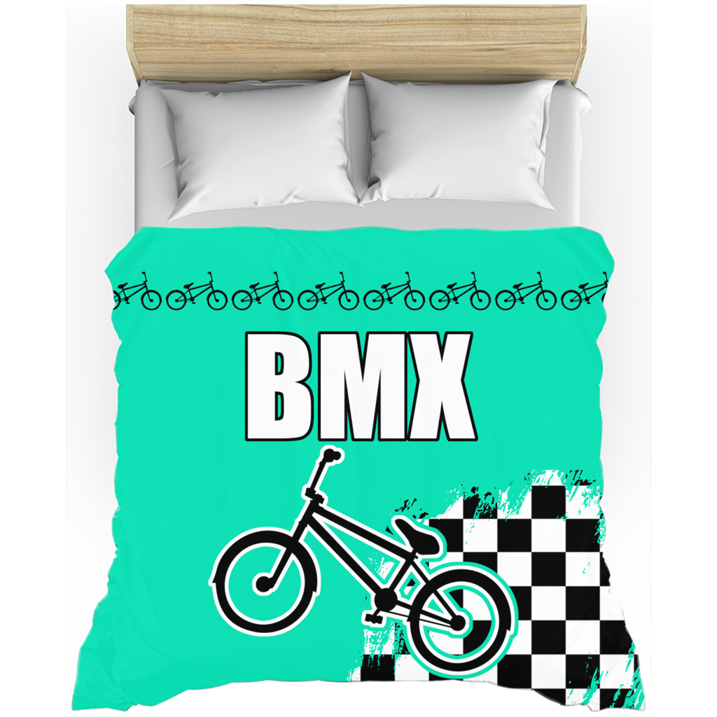 Teal BMX Racing Flag Duvet Cover
